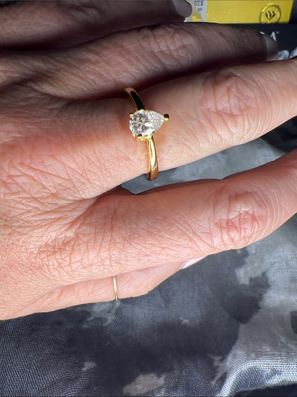GRA Moissanite S925 Gold Pear-Cut Solitaire Ring with Clear Stone